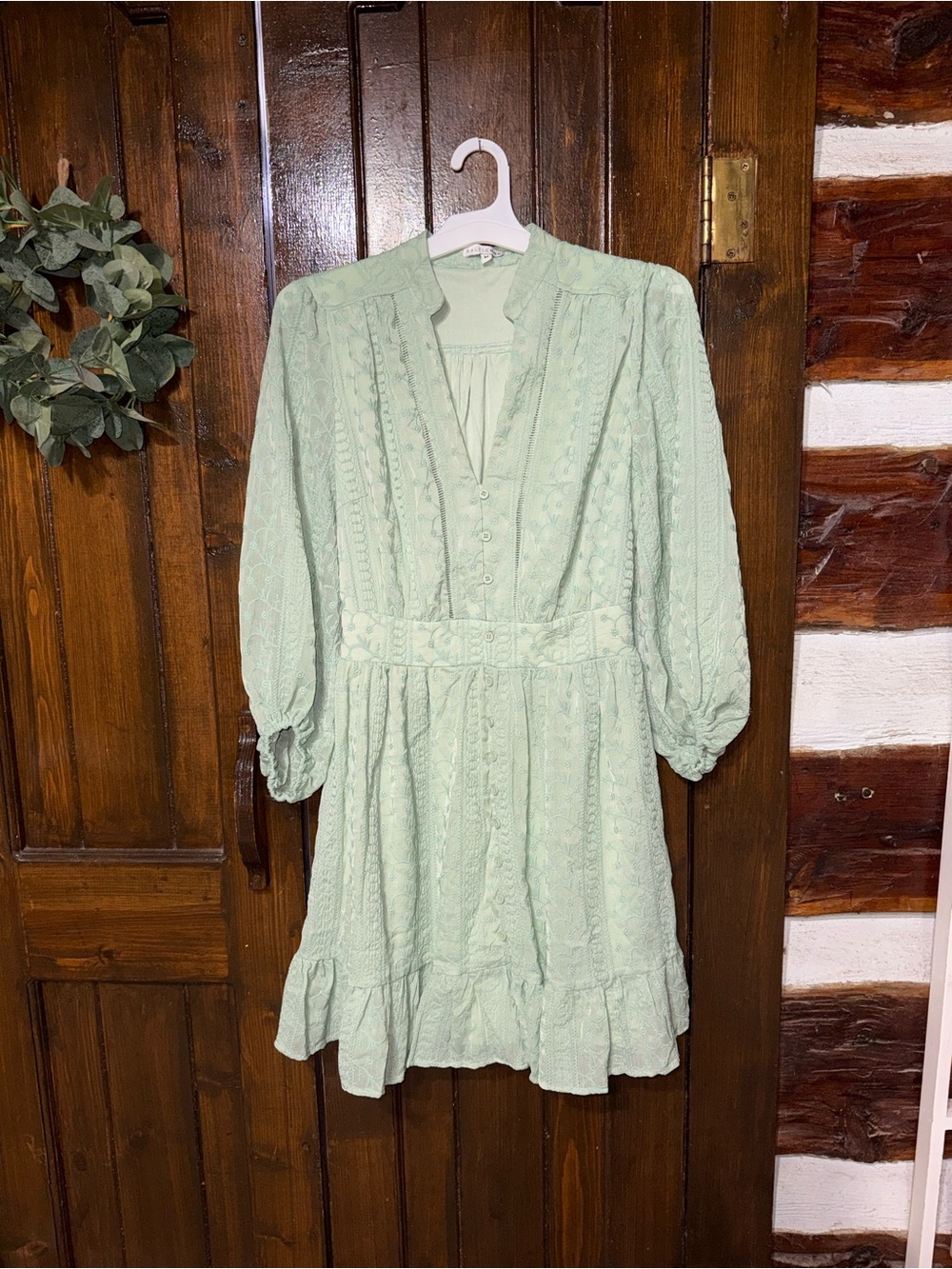 Baltic Born Harmony Embroidered Dress in sage/mint green